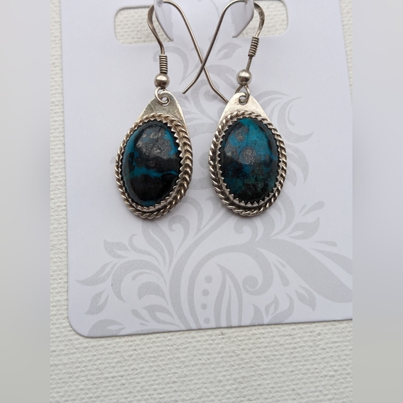 925 Sterling Silver Turquoise Earrings Drop Dangled Artist signed K-1 - Picture 5 of 12